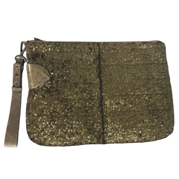 Halston Heritage Clutch Matt Bronze Sequin Leather - Picture 1 of 5